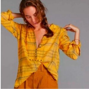 Anthropologie Pilcro And The Letterpress Plaid Crinkle Gauze Tunic Top S